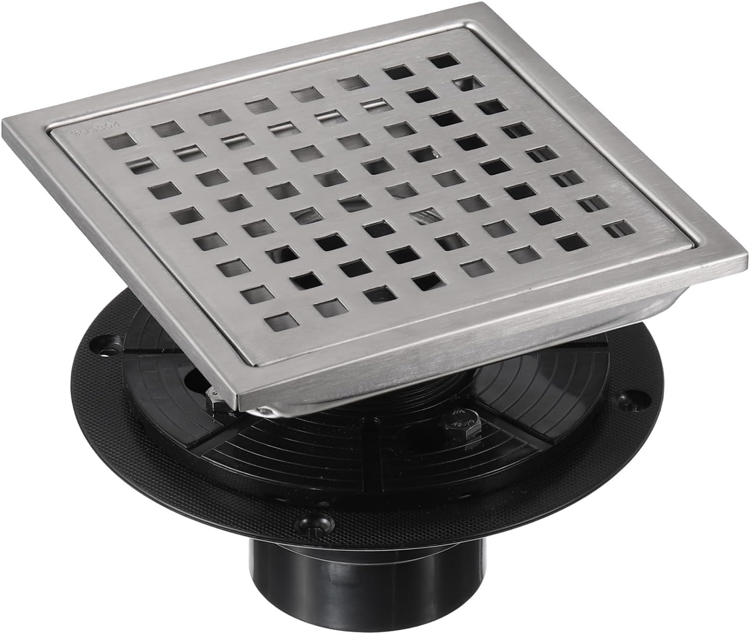 uxcell 6 Inch Square Shower Floor Drain, 304 Stainless Steel Floor Drain with Flange for Bathrooms, Kitchens, Garages, Showers Sinks, Quadrato Pattern Grate Removable, Gold