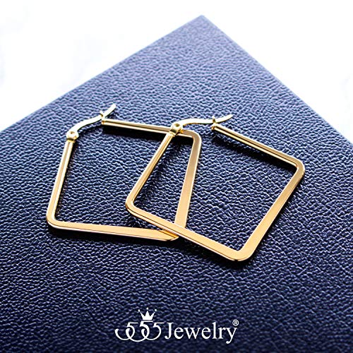 555Jewelry Stainless Steel Geometric Large Square Hoop Statement Earrings for Women3