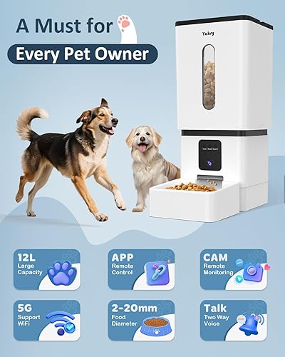 Miniatura 3 de Comedero automático para perros de razas grandes con cámara, 12L50 tazas, control de aplicación WiFi 5G, dispensador de alimentos para perros, fácil