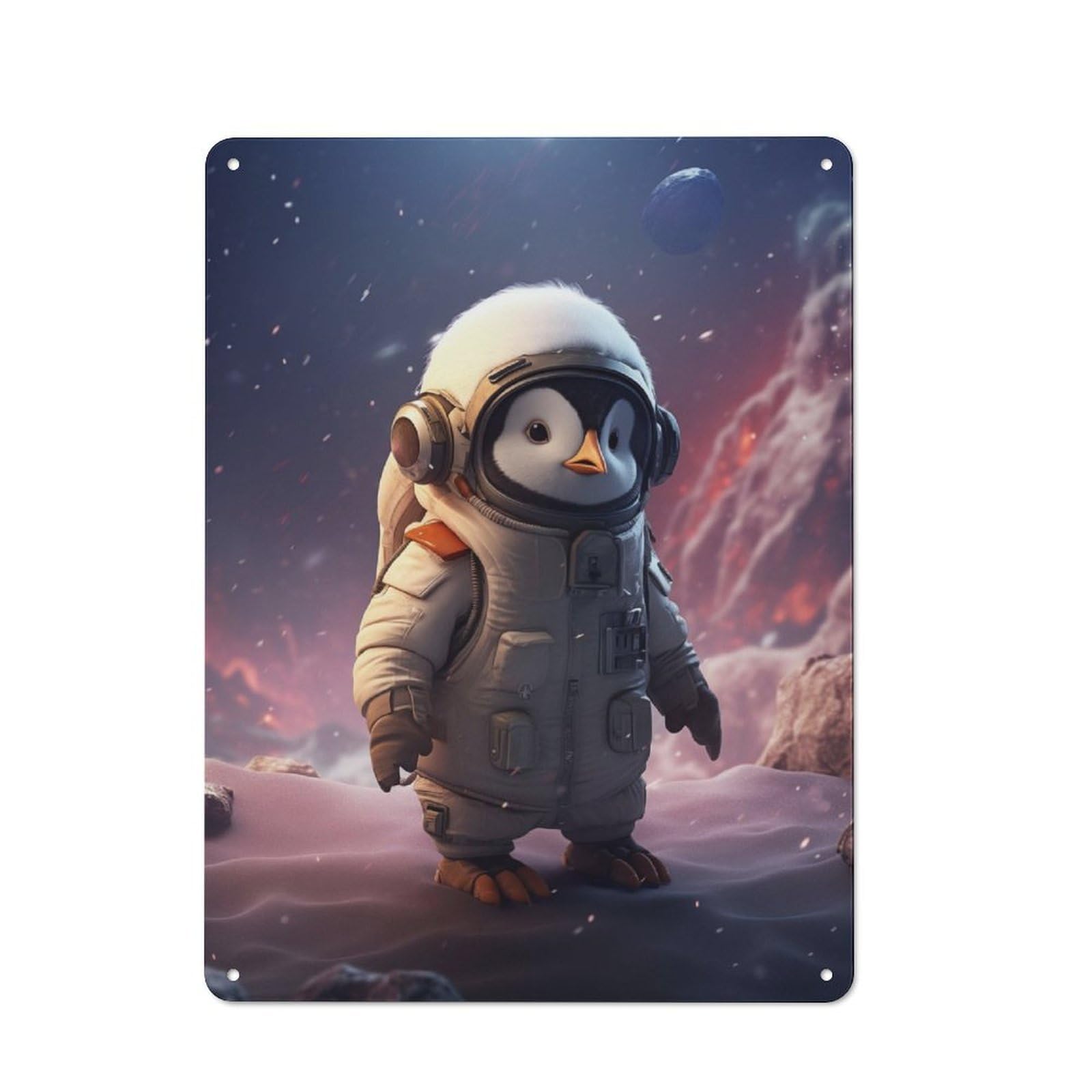 Junmoney Cute Explorer Penguin Snow Metal Wall Plaque 40X30cm, Classic Retro Room Decor For Bedroom, Office, Home Bar Or Dining Room