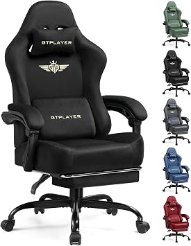 GTPLAYER Gaming Chair, Smooth Velour, Desk Chair, Office Chair, Cross-legged, Game Chair, Reclining, High Back, Telework Chair, PC Chair, Footrest, Linked Armrest, Pocket Coil, Seat