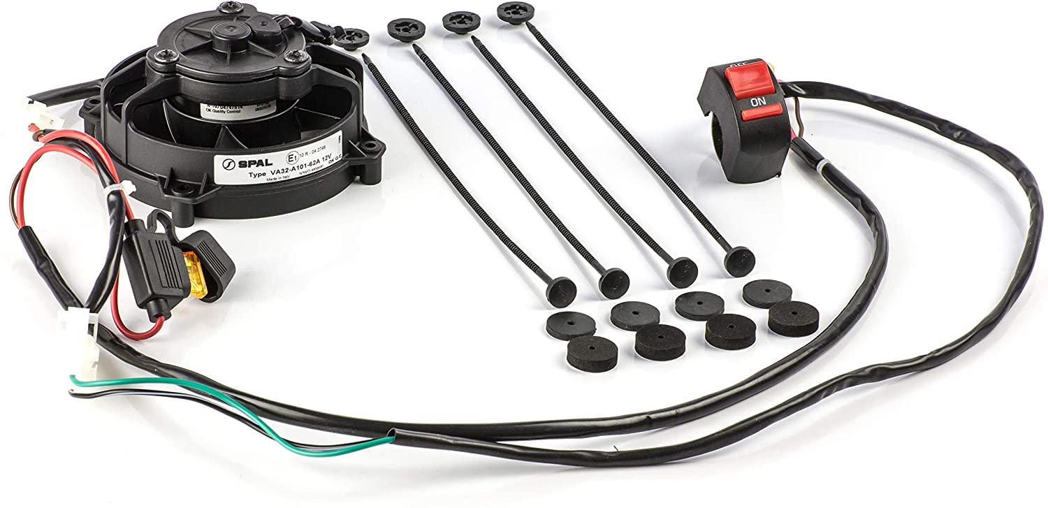 Exed® - Set di ricambio originale SPAL per ventola di raffreddamento e kit di montaggio, con sistema di montaggio universale Revotec e interruttore ON/OFF, per tutte le moto fuoristrada 2 e 4