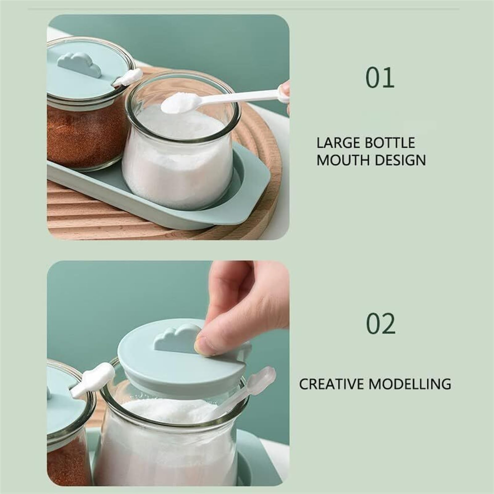 Pots d'assaisonnement, boîte à épices, coffret d'assaisonnement en verre de cuisine, salière, poivrière, pots à condiments, bidons de stockage, gadgets, pots à épices simples (couleur : bleu, taille (