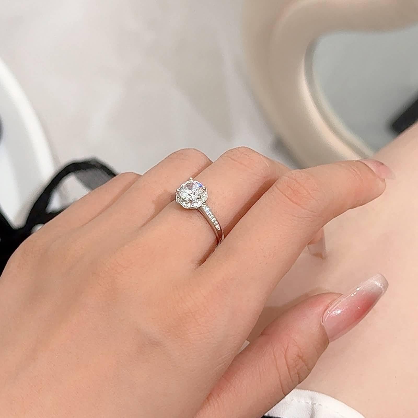 9K/14K/18K białe złoto/Pt950 platyna pierścionek zaręczynowy, pierścionek Promise 6,5 mm Moissanit biały 1ct Moissanit
