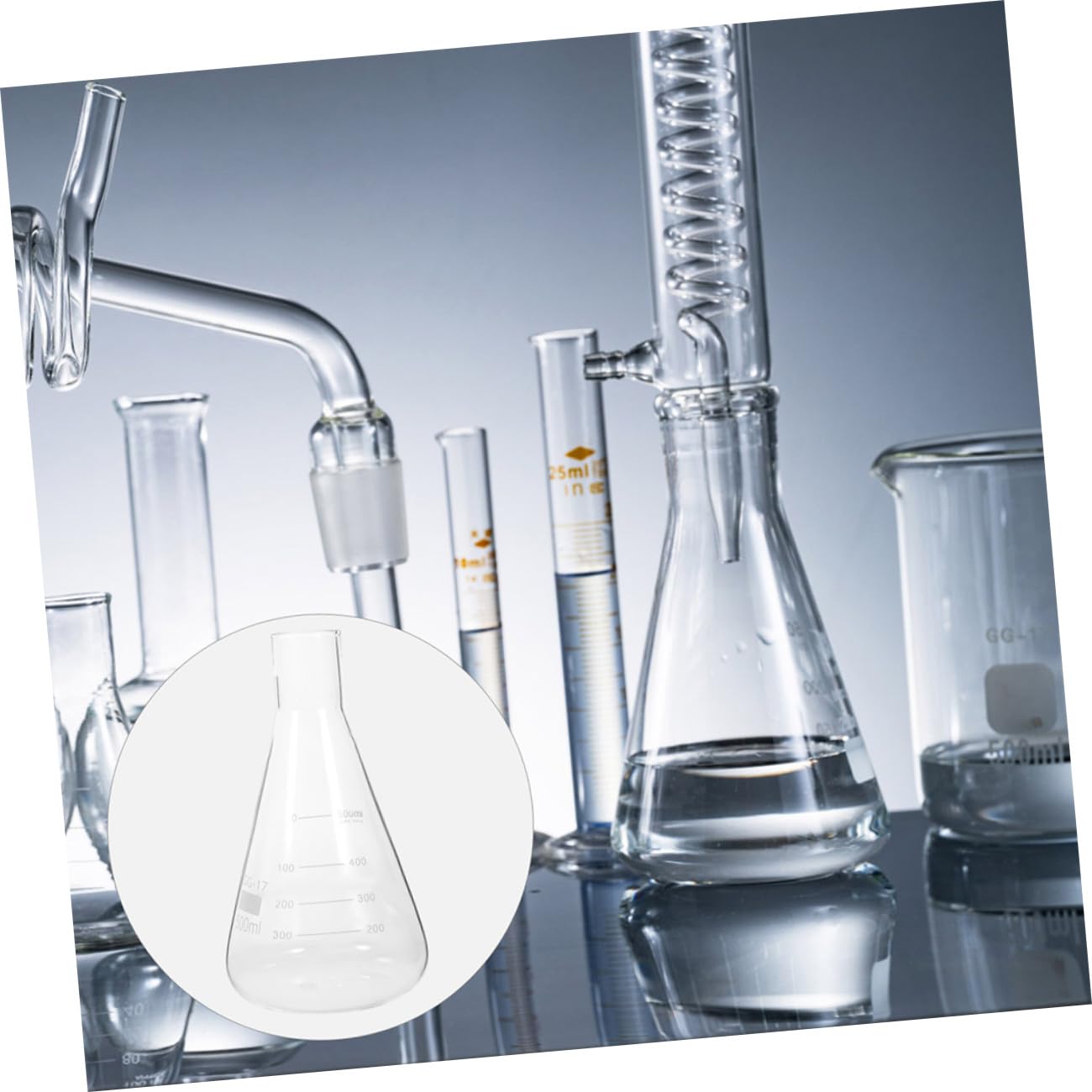 VALICLUD Flacon Conique en Verre Borosilicate Haute Résistance 500ml, Lot de 4 Pièces, Fioles de Laboratoire Épaisses pour Outils D'expérimentation Scolaire et Usage Scientifique