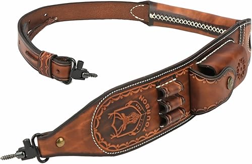 Miniatura 10 de TOURBON Eslinga de cuero para rifle con bolsa de accesorios, giros de metal de liberación rápida, soporte de cartucho de munición redondo de 3