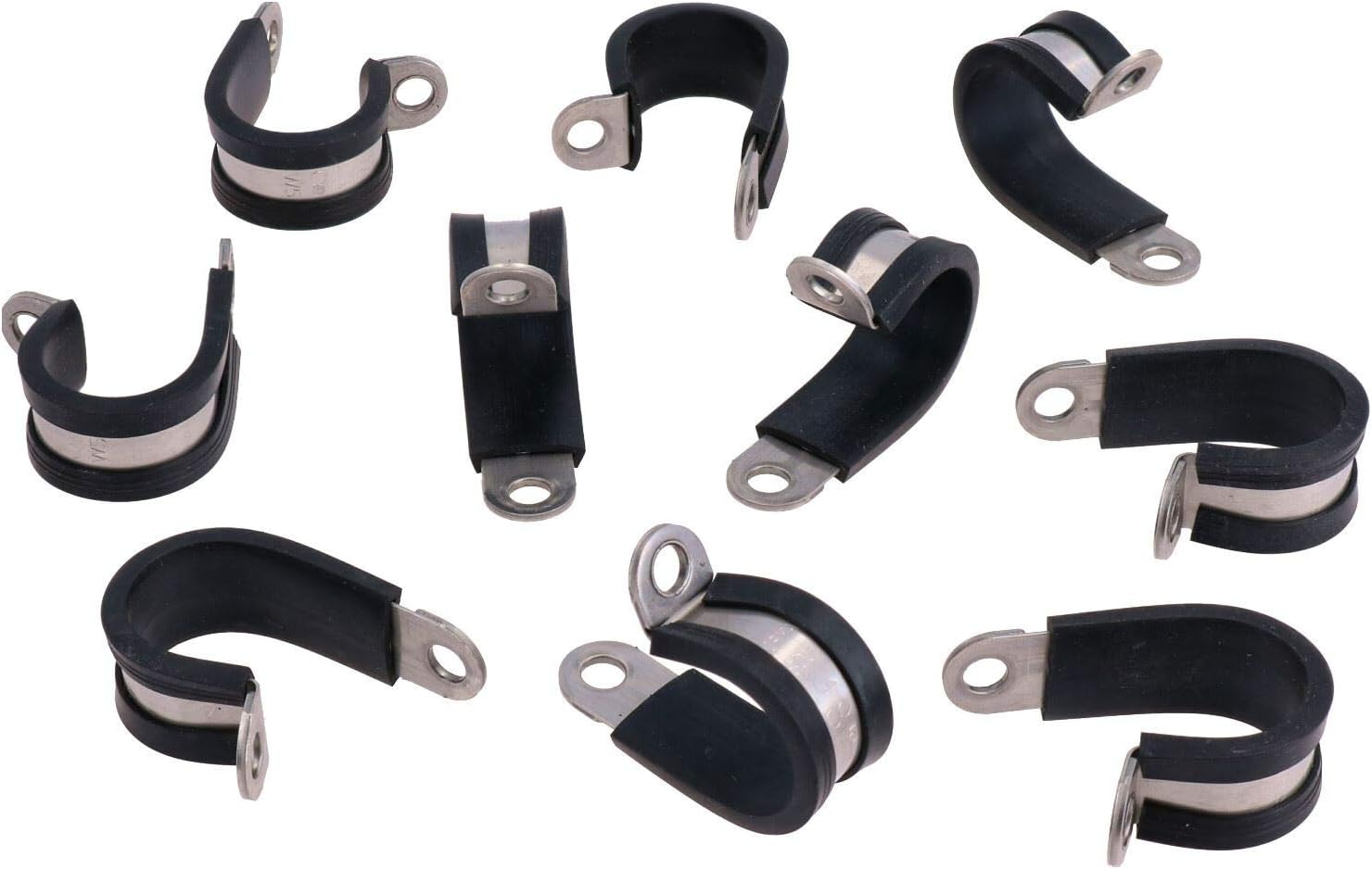 Pack of 10 Stainless Steel Rubber Lined P Clips 17.5mm 11/16" Pipe Wire Cable