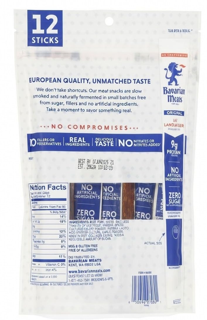 Bavarian Meats Lil Landjaeger Original 12 Count Per Bag (Pack of 2)