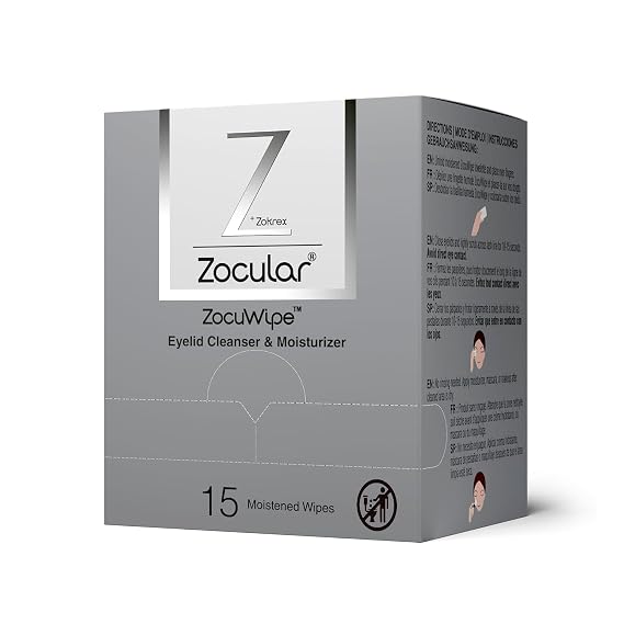 Zocular ZocuWipe Eyelid Cleansing Wipes with Natural Okra Complex Gentle Daily Eyelid Cleanser & Moisturizing Pads Makeup Remover & Eye Hygiene Wipes 15 Count