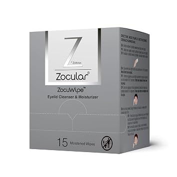 Zocular ZocuWipe Eyelid Cleansing Wipes with Natural Okra Complex Gentle Daily Eyelid Cleanser & Moisturizing Pads Makeup Remover & Eye Hygiene Wipes 15 Count