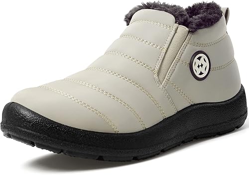 Miniatura 10 de Eagsouni Botas de nieve para mujer, botines de invierno para mujer, con forro de piel cálida, botines gruesos con cremallera, zapatos planos para