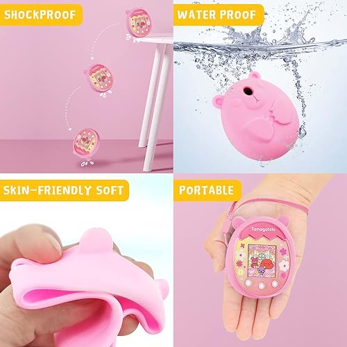 Miniatura 3 de EPINON Funda de silicona para Tamagotchi Pix Virtual Pet Game Machine Funda protectora de gel suave para la piel con correa de mano rosa