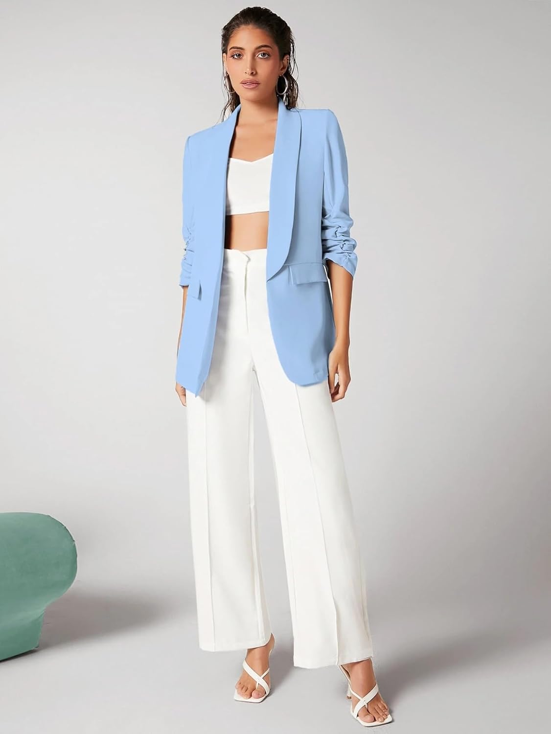 Women's Trench Coat Elegant Shawl Collar Open Front Blazer Classic Overcoat