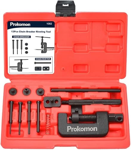 Prokomon Kit de herramientas para romper cadenas de 13 piezas herramienta de remache de cadena de motocicleta y ATV, herramienta de extracción de