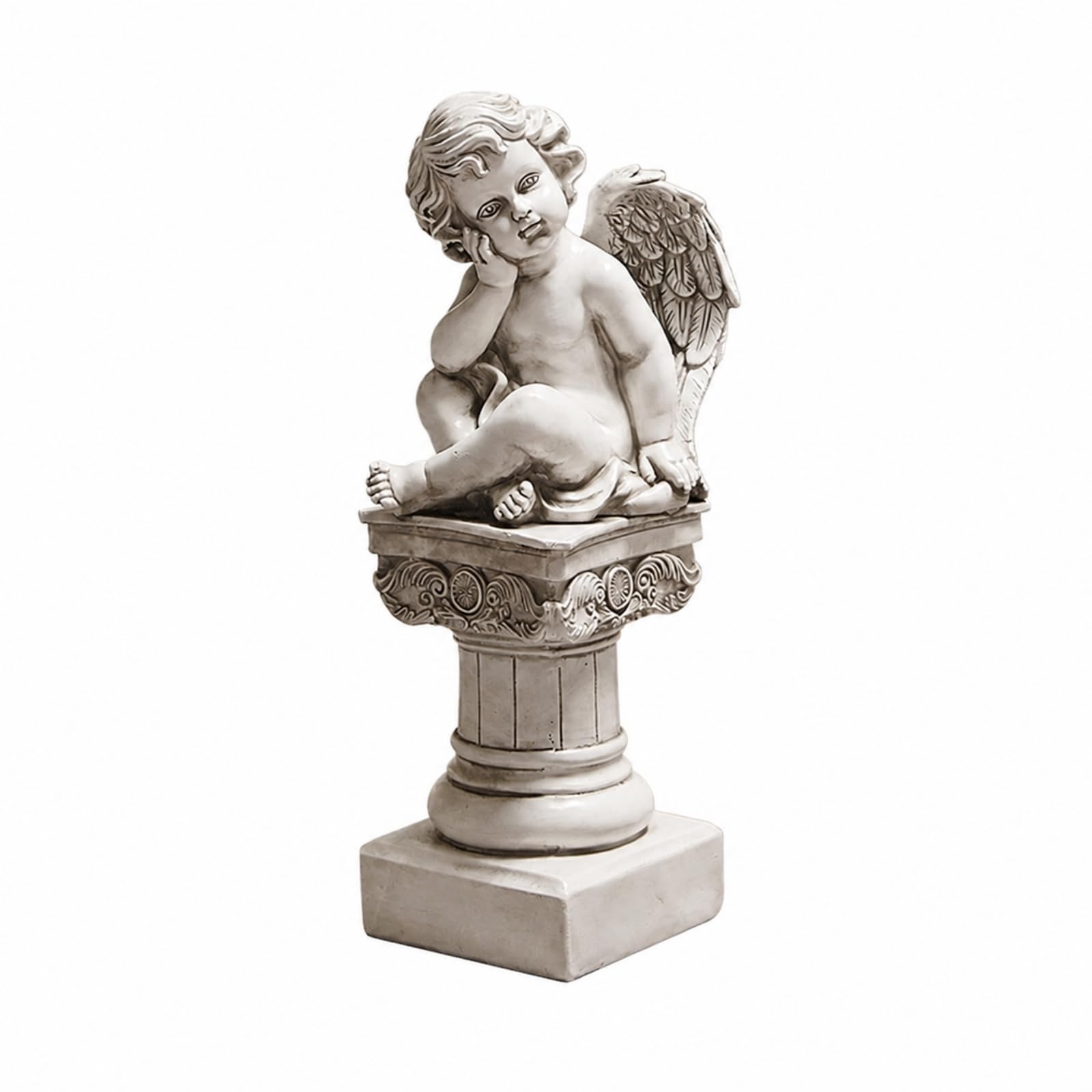 Milageto Sculpture d'ange sur Colonne Romaine Décoré Statue Colonne Romaine Antique Ornement pr, Ange Pensif