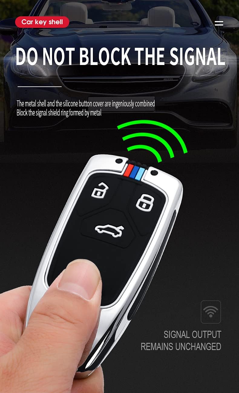SANRILY Silicone+Zinc Alloy Smart Key Fob Cover for Audi A4 Q7 Q5 TT A3 A6 SQ5 R8 S5 Accessories Keyless Key Holder Case with Keychain Black