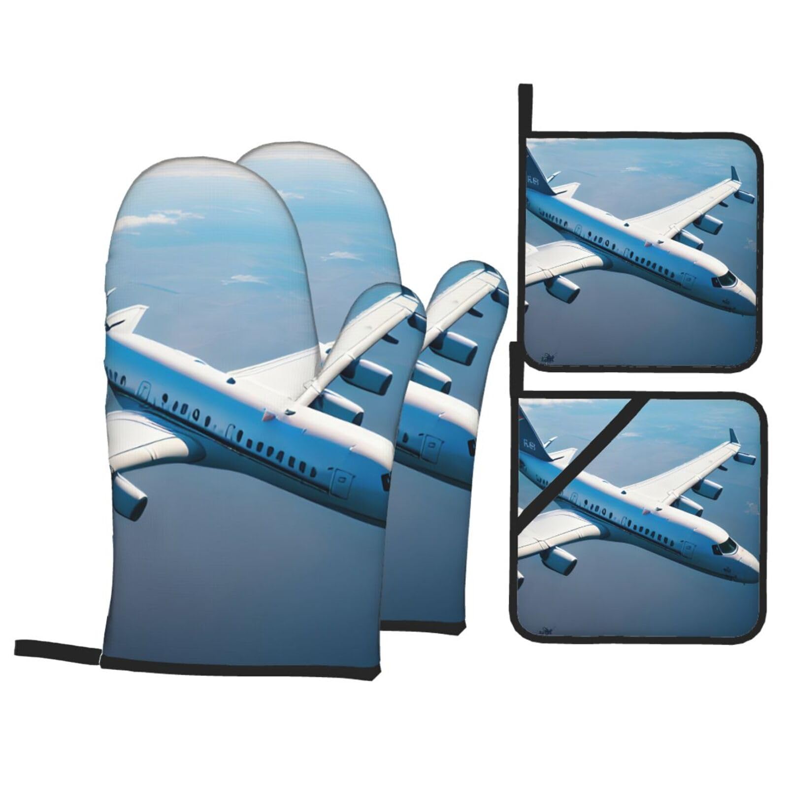 Airplanes Print 4-Piece Heat-Resistant Oven Waterproof Kitchen Gloves Cooking Roasting Essential