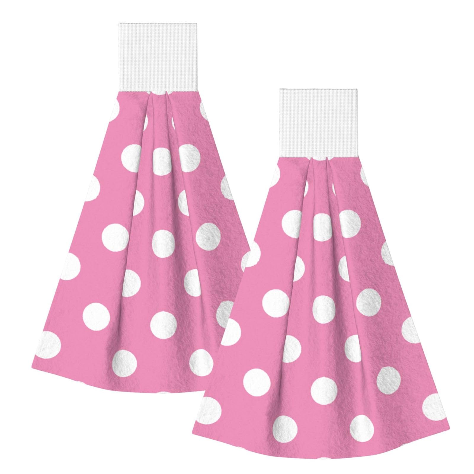 DOPKLNA Pink Polka Dot, 2 Pcs Hanging Coral Fiber Hand Towels for Bathroom, Absorbent Kitchen Towels