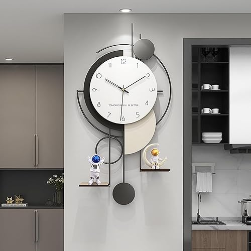 Fenuiy Reloj de pared grande decorativo para decoración de sala de estar, reloj de pared moderno con pilas, sin tictac, reloj de pared de metal
