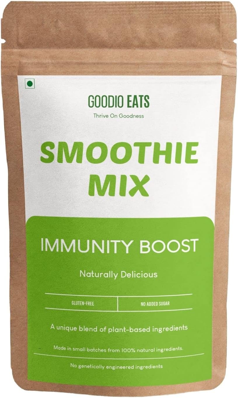 Goodio Eats - Thrive On Goodness Smoothie Mix | Immunity Smoothie | All-Natural Blend Of Moringa Wheatgrass Super Greens and Dates | Healthy Shake Mix | No Refined Sugar | Fibre Rich | Protein Source | Ready in 30 Seconds | No Artificial Flavors - 150g