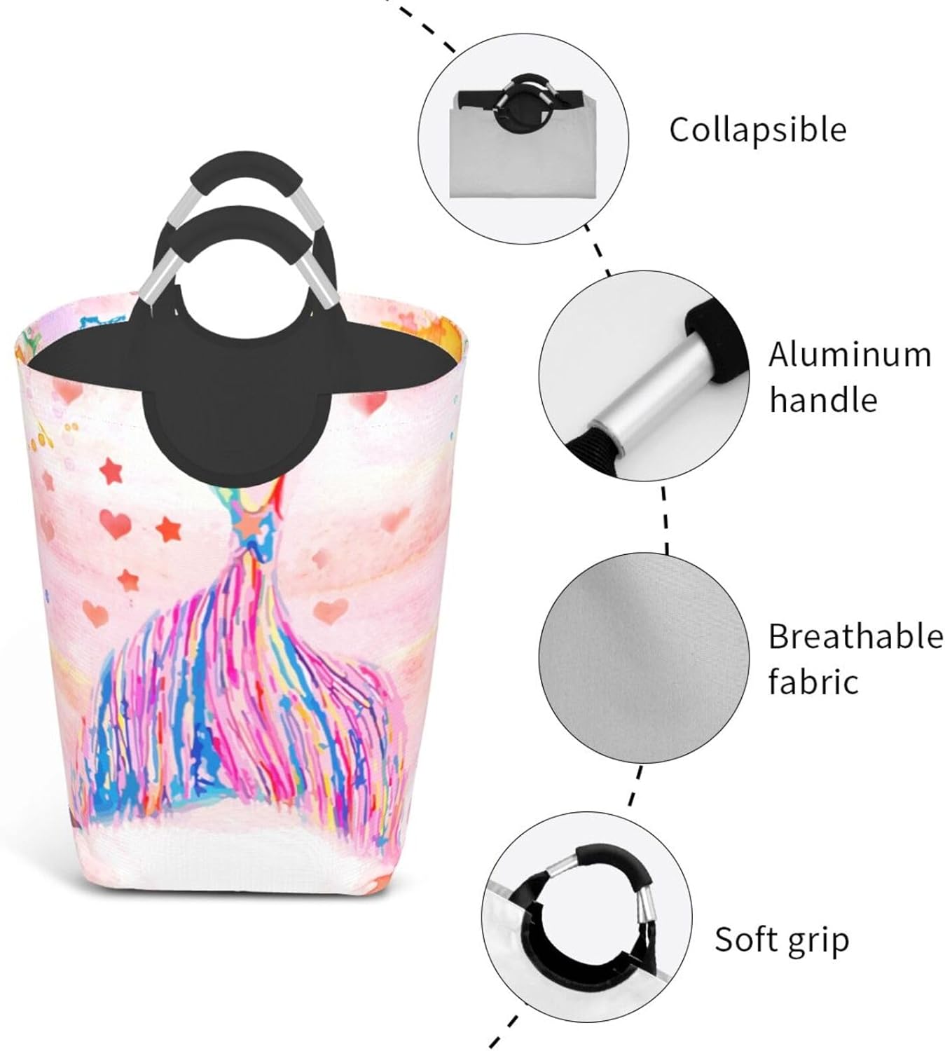 50l Laundry Basket Mermaid Tail Watercolor Waterproof Laundry Hamper Foldable Clothes Laundry Bag With Handles