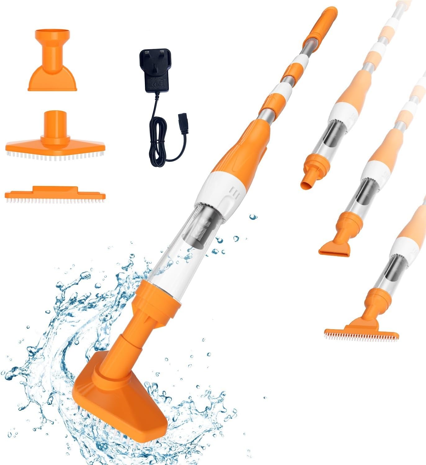 3 in 1 Cordless Rechargeable Pool Vacuum, Handheld Pool Cleaner Ideal for Spas, Hot Tubs and Small Pools for Sand and Debris (Orange)