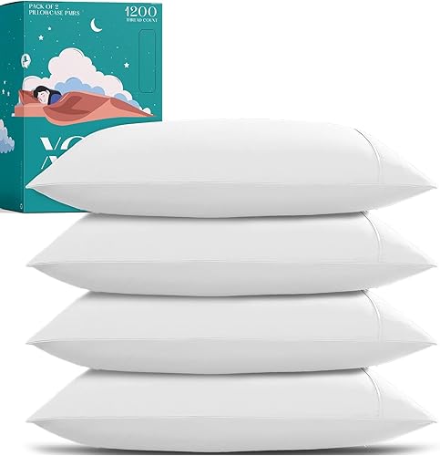 Miniatura 31 de XOOX Linen Juego de sábanas tamaño Queen 100% algodón egipcio, juego de sábanas de lujo de 1200 hilos de algodón egipcio tamaño Queen