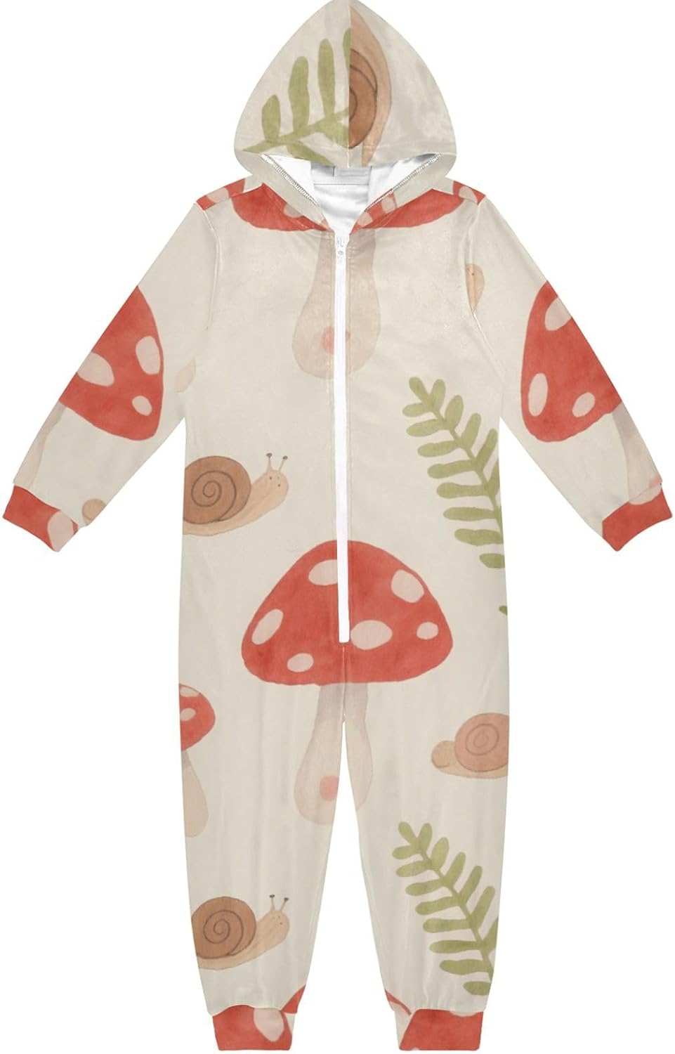 Lovely Red Mushroom Zip Up Onesie Pajamas Hooded Loungewear Sleepwear for Parties Sleepovers