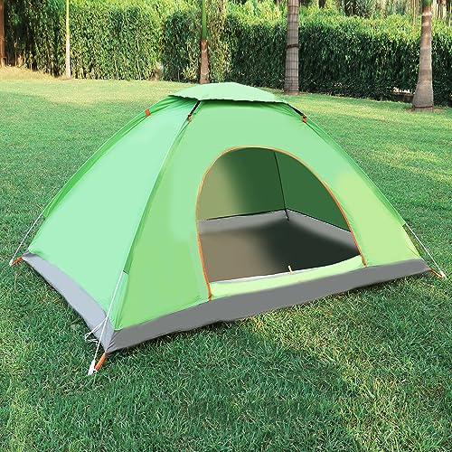 Hacer Camping Automatic Dome Tent for 2 Person 1 Door 210D+170T Fabric Lightweight Backpacking Waterproof Windproof Portable Cabin for 1 to 2 Persons Suitable for Hiking (Green, 1 PC)