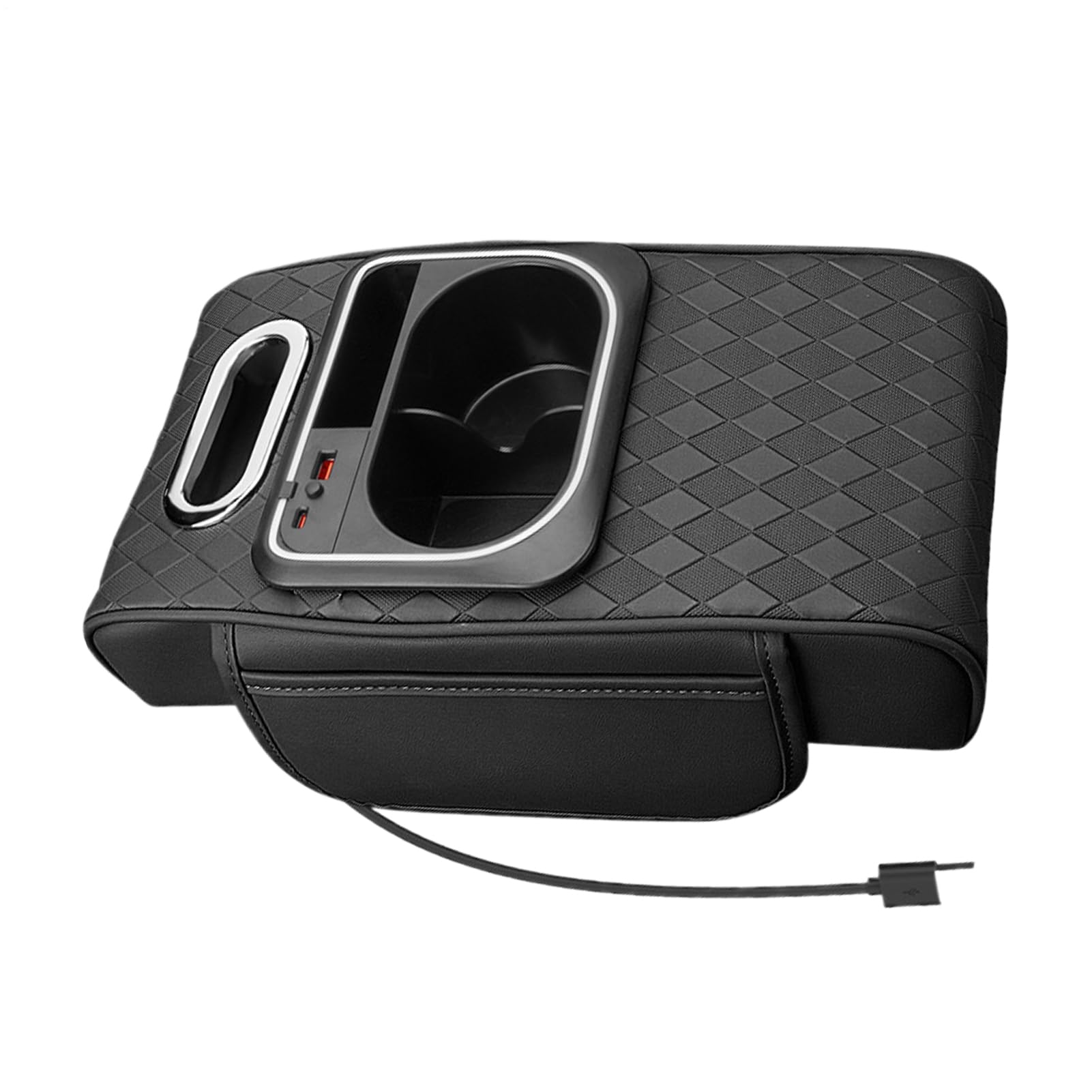 Organizer per bracciolo auto con Portalenzuole in Pelle | Copriconsole Portaoggetti con Tasca Laterale per Camion Pickup SUV Camper Veicoli, Sedile Anteriore, Viaggi Quotidiani in