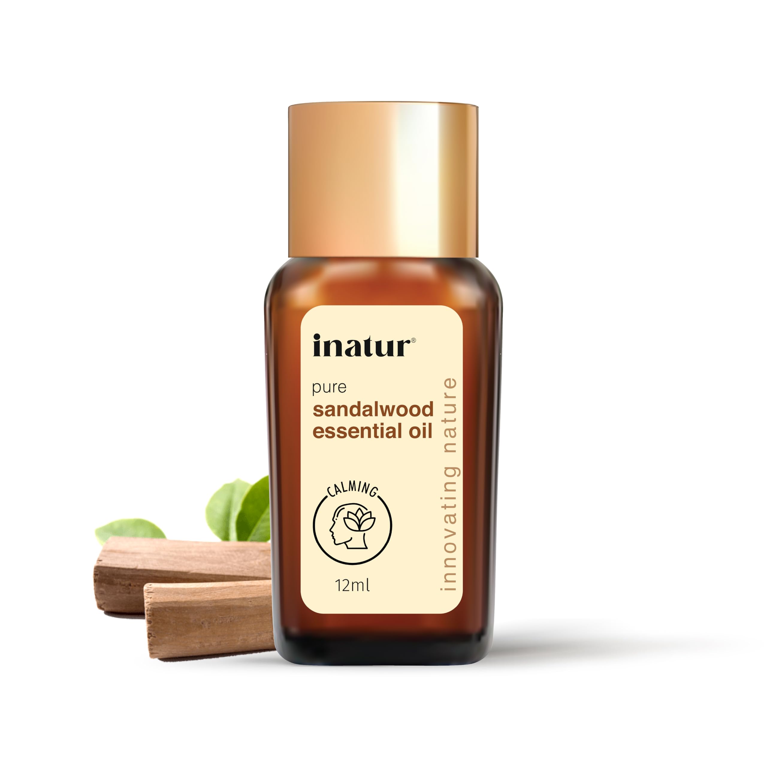 inatur Sandalwood Essential Oil 12ml - Pure & Natural | Therapeutic Grade, Calming Chandan Aroma Oil | Ideal for Skin, Face, Aromatherapy, Diffuser, Soap Making, Bathing | Hydrates & Revitalizes Skin