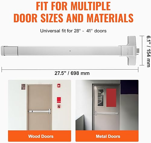 Miniatura 3 de VEVOR Cerraduras de puerta de barra de empuje, barras de pánico de acero al carbono para puertas de salida, con palanca exterior y 3 llaves,