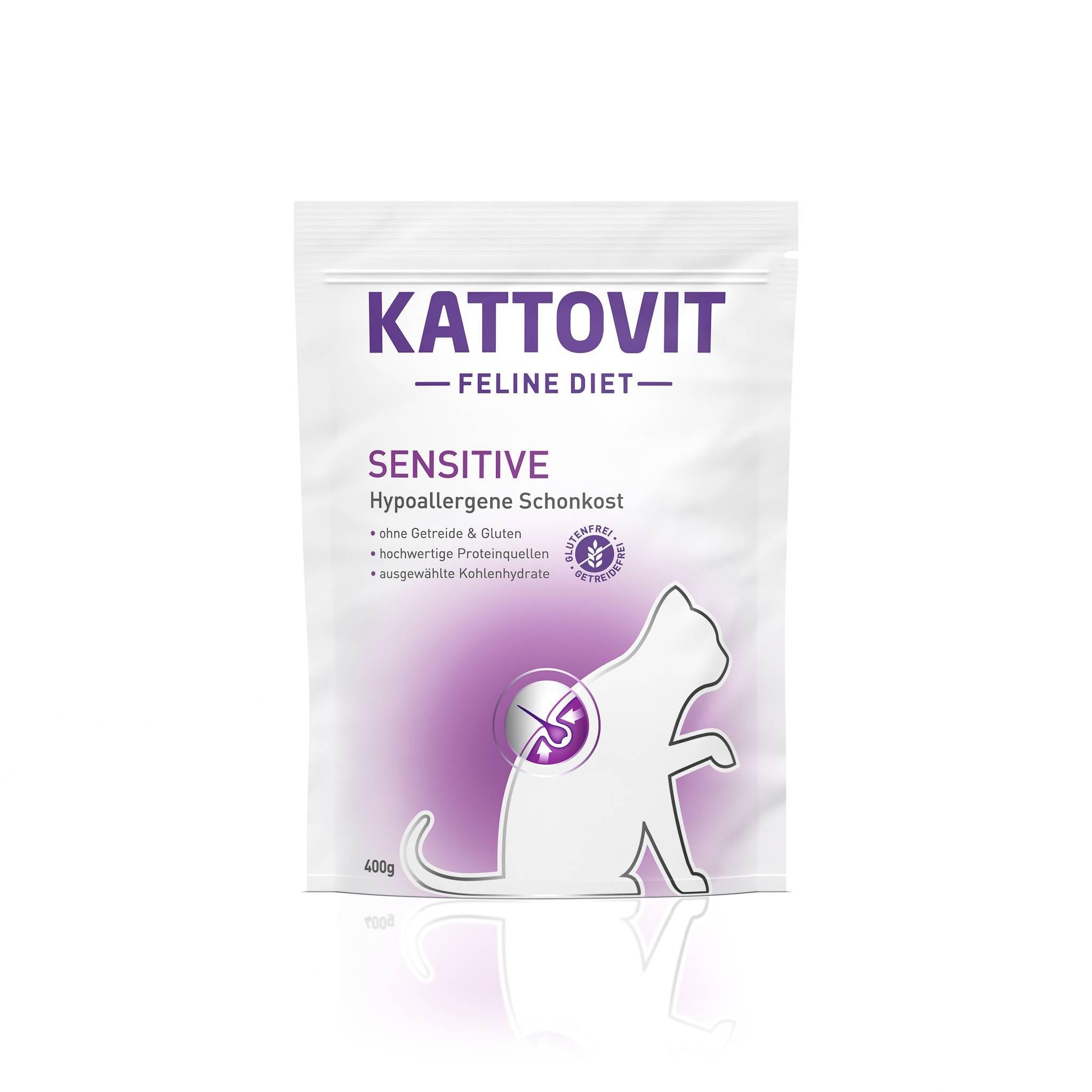 Kattovit - Sensitive Trockenfutter für Katzen | Diät-Katzenfutter als Alleinfuttermittel. Hypoallergene Schonkost für ausgewachsene Katzen. Gluten- & getreidefreies Katzen-Trockenfutter | 6 x 400 g