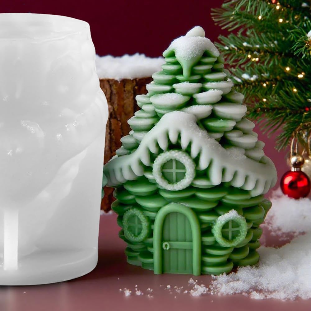 3D Christmas Pinecone Snow House Candle Molds For Candle Making Xmas Pine Cones Cabin Resin Molds Silicone Winter Holiday Pinecone Room Silicone Molds For Candles Soap Christmas Decorations Home Decor