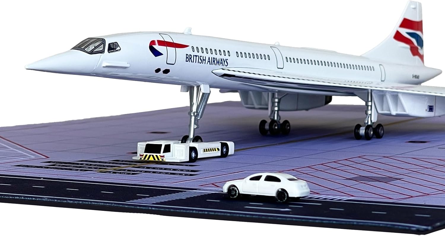 British Model Airplane 19 Inches Long 1/125 Scale British Model with LED Lights and Airport Scene Accessories Ideal Display and Gift