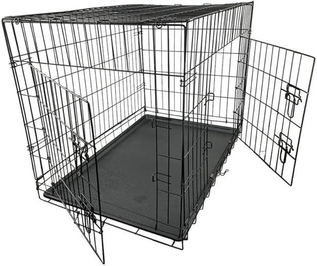 Small Dog Crate Cat Puppy Training ,Folding Metal Crate Small 24 Inch Dog Cage Animal Transport with Solid Tray 2 Doors 4 Locks (24-inch)