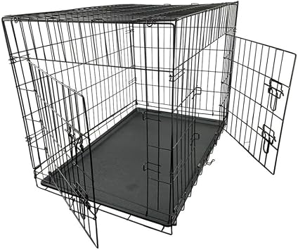 Dog Crate 42-inch with 2 Doors 4 Locks,Dog Cage Training Folding Crate Pet Animal Transport with Solid Tray