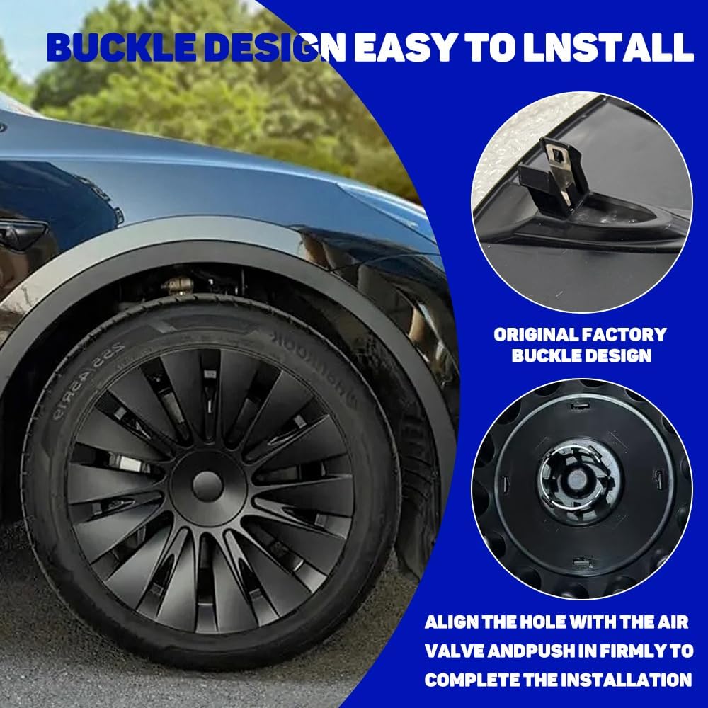 Wheel Covers for 2024 Tesla Model Y 19 Inch Hubcaps Matte Black Wheel Cover Replacement Hubcap Accessories Gemini Rim Protector Hub Caps Compatible with 2021-2024 Model Y Pack of 4