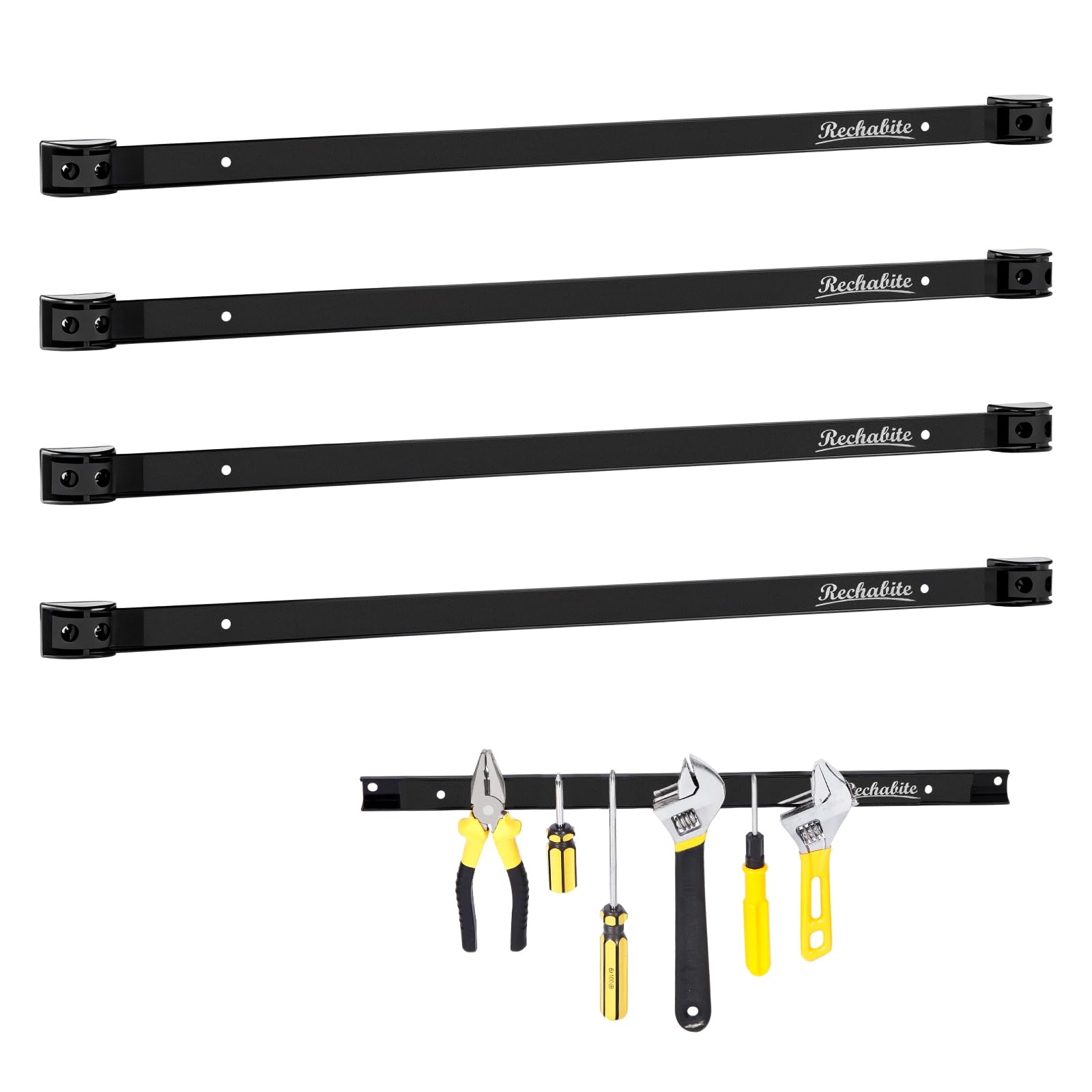4 Pieces 24" Magnetic Tool Holder Strip, Black Magnet Bar, Metal Tool Organizer Rack for Garage Organization, Easy To Install in Workshop, Mounting Screws Included