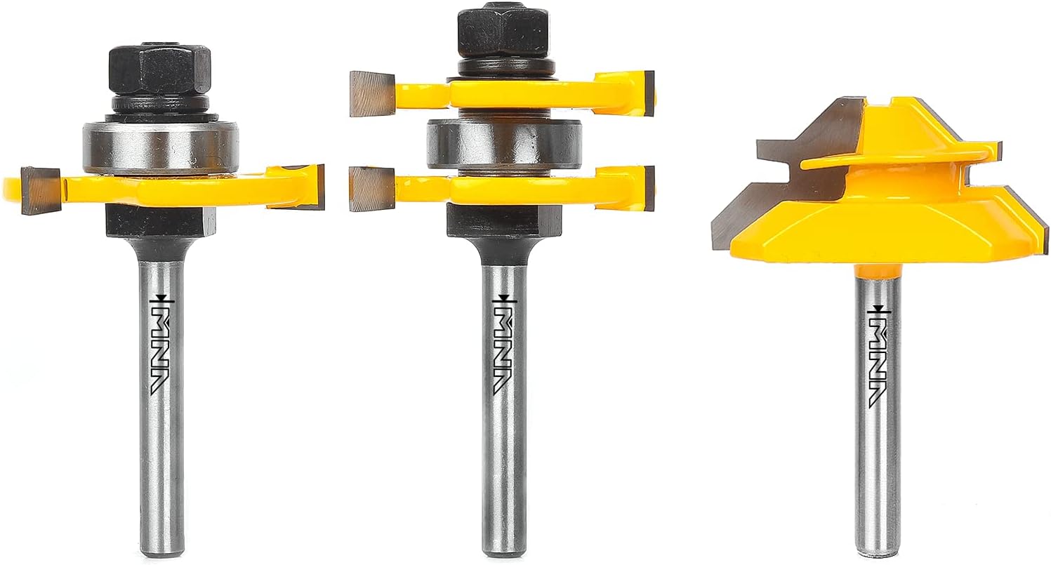 MNA Tongue and Groove Router Bits Set & 45 Degree Lock Miter Router Bit, 1/4 Inch Shank Wood Milling Cutter Bits