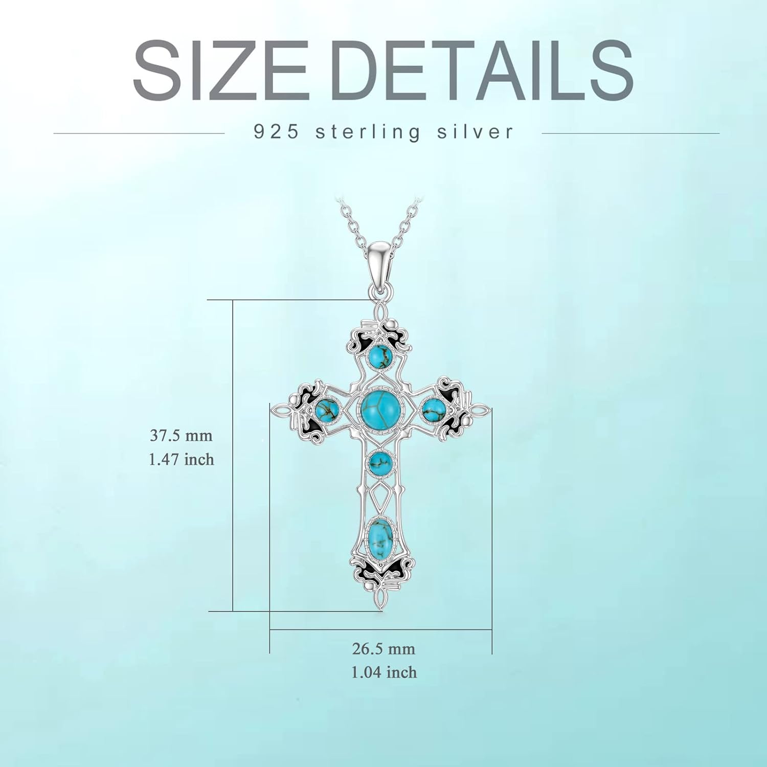 Turquoise Cross Necklace 925 Sterling Silver Real Turquoise Gemstone Gothic Cross Pendant Western Boho for Women - Image 5