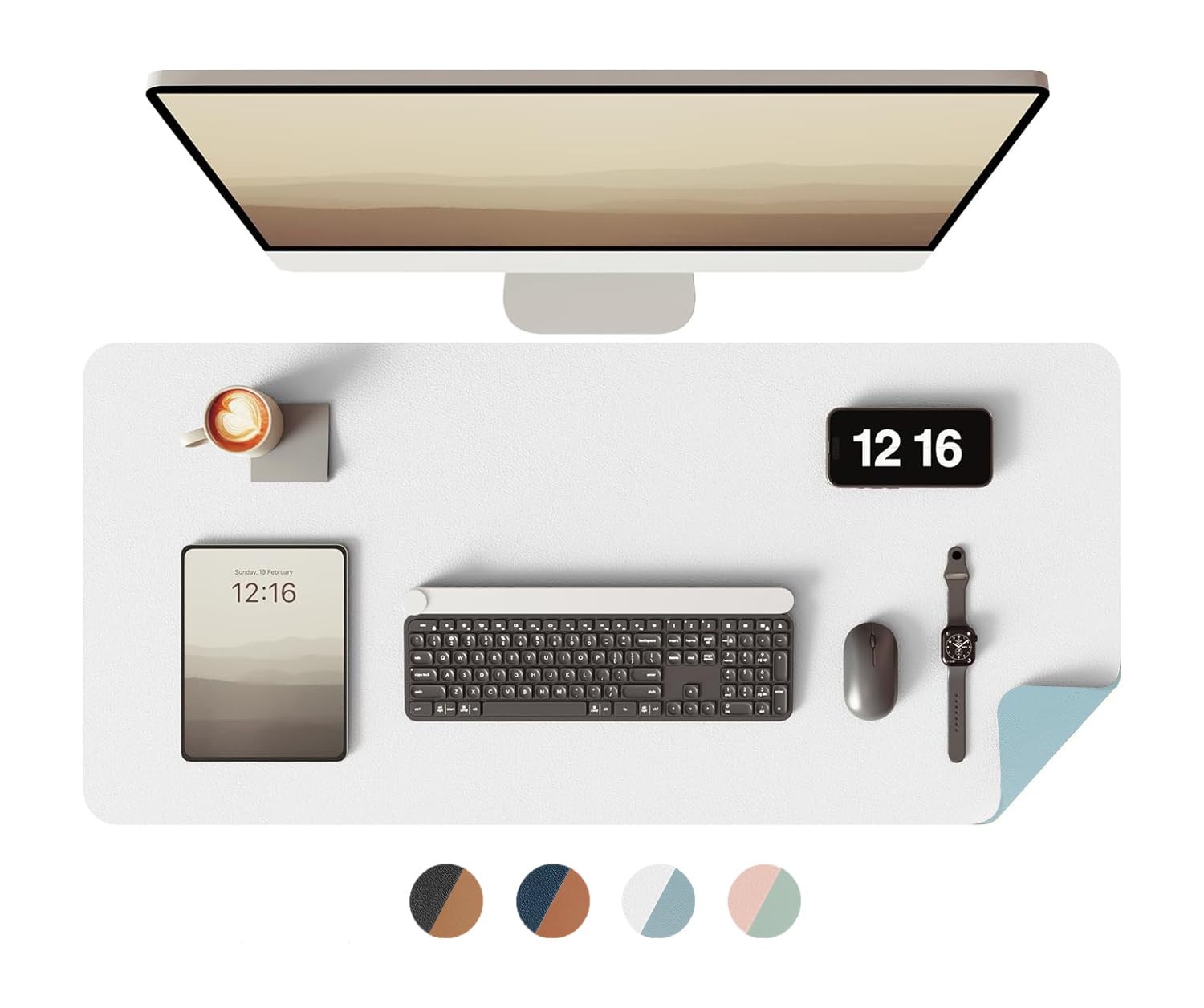 Bellblock Large Extended Desk Mat/Mouse Pad/Gaming Mouse Pad | Vegan PU Leather | Anti-Skid, Non-Skid, Reversible Splash-Proof | White & Light Blue | (Pack of 1) (90 x 45 cm, DM4) (B0CKMZKJHP) Amazon Price History, Amazon Price Tracker