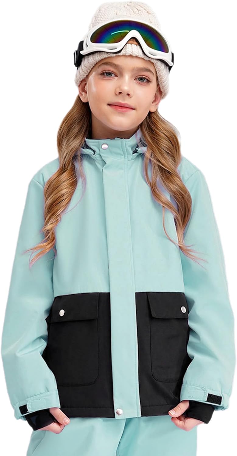 Kids Girls Waterproof Ski Jacket RainCoat Warm Fleece Hooded Winter Snow Coat Outwear