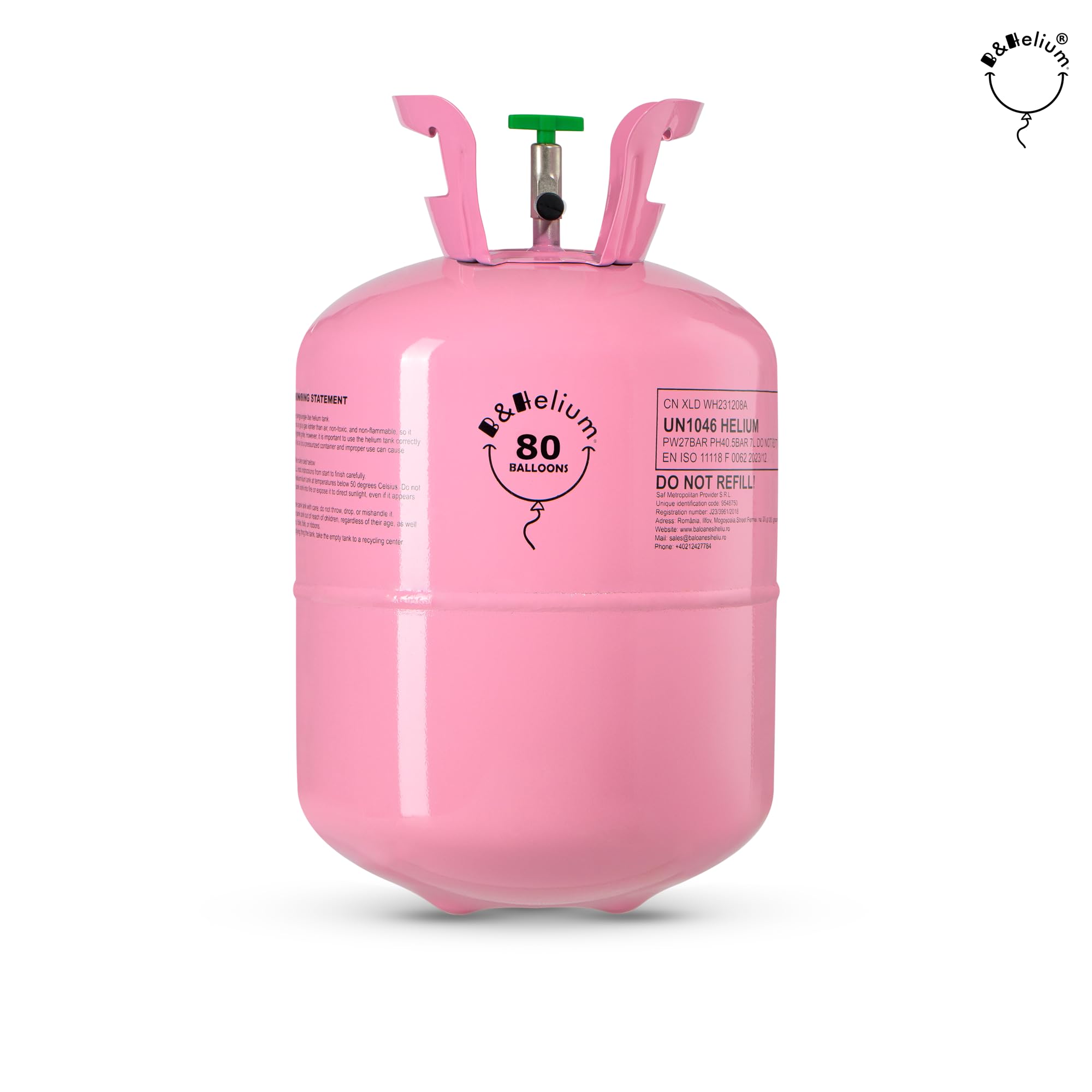 B&Helium Rosa Heliumflasche mit Ballongas für 80 langanhaltende Ballons – Inklusive Füllventil – Perfekt für Partydekoration,Geburtstagen, Hochzeiten und diverse Veranstaltungen.