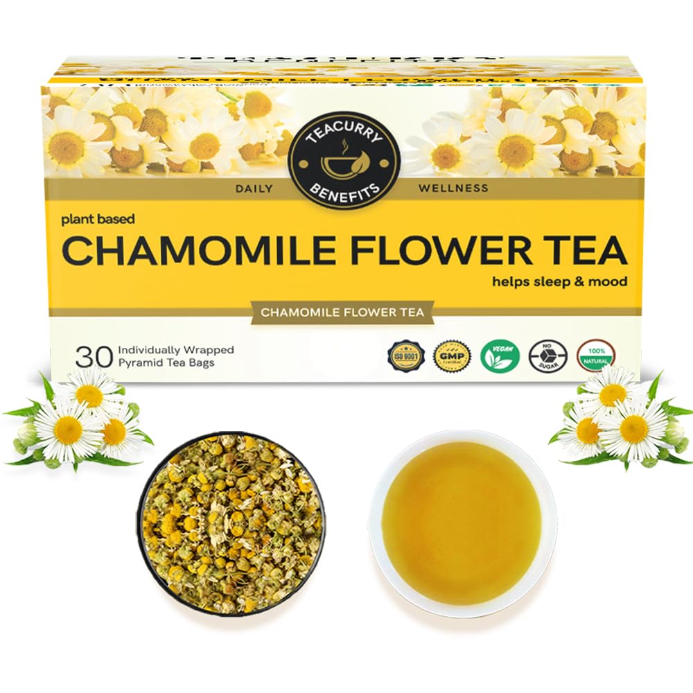 Chamomile Tea (30 Tea Bags, 1 Month Pack) - Pure Chamomile Flower For Sleep, Relaxation and Calmness | Caffeine Free Tea