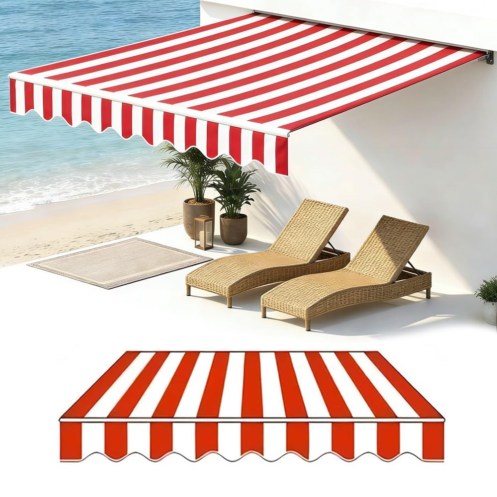 Toile auvent terrasse rétractable rouge 6,1x3m pare-soleil