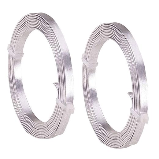 Flat Aluminum Wire Bendable Flat Wire for Crafts 5mm Metal Strips for DIY Jewelry Making Bezel Sculpting Armature 18Gauge 6.5Feet/Roll 2Rolls (5mm Wide, Silver, 2)