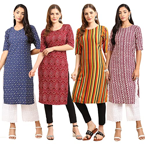 Image of Pinkmint Women's Crepe Digital Print Straight Kurta (Pack of 4)