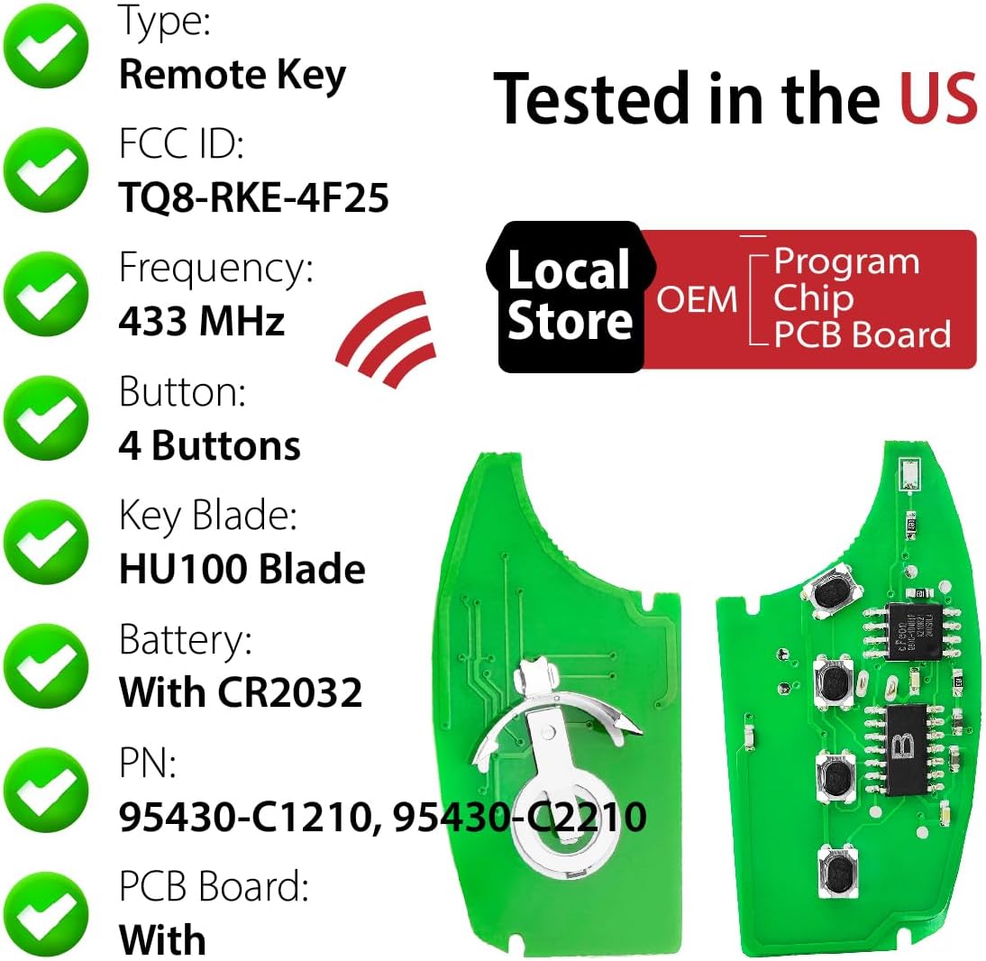 Replacement for 2017 2018 2019 2020 Hyundai Sonata Key Fob Remote Control TQ8-RKE-4F25 4 Buttons 433MHz