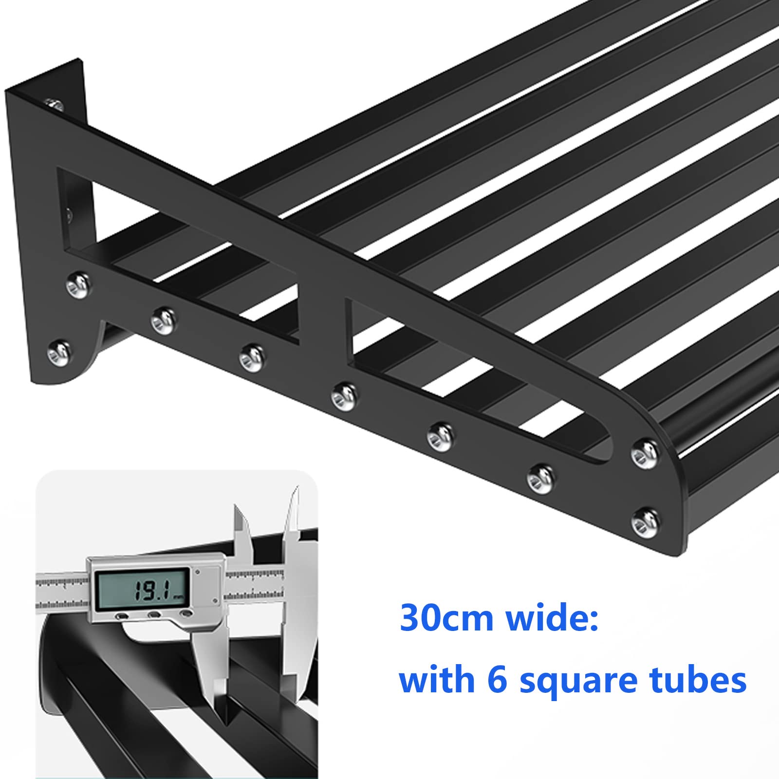Estante de pared de acero inoxidable para microondas con 6 ganchos, organizador de cocina que ahorra espacio para ollas y sartenes, 50 cm x 30 cm, duradero, elegante solución de almacenamiento en